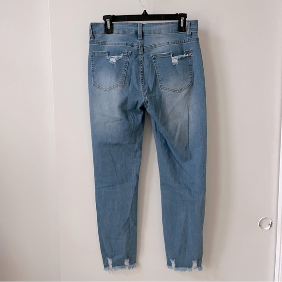 Raw Hem Medium Wash Distressed Ripped Hole Boyfriend Denim Jeans - Picture 4 of 12